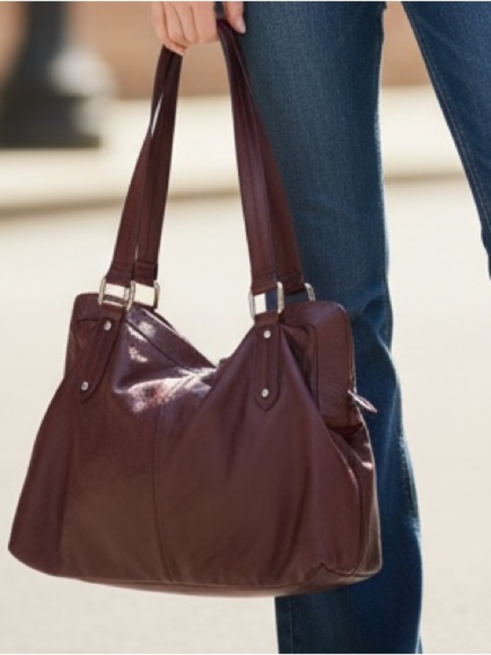 HOBO Burgundy Leather Shoulder Tote Bag Y2K Vintage Brown Slouchy